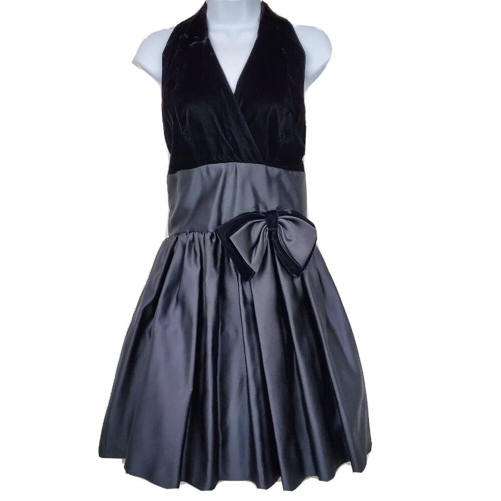 De Laru Joseph Lara Womens Vintage 80s Velvet Satin Halter Dress Black Size S/M